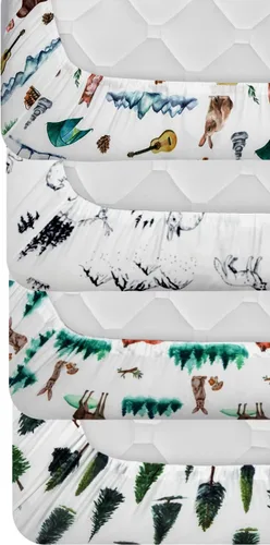 Miniatura 8 de Juego de 4 sábanas ajustables unisex para cuna, diseño de animales del bosque del bosque, de madera, neutro, para bebés, niños o niñas, bosque