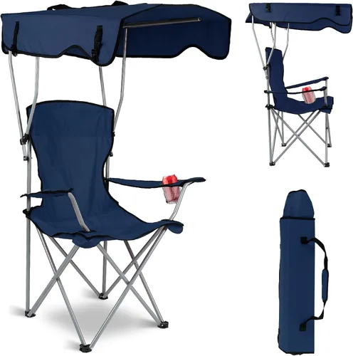 Miniatura 8 de Silla de camping con dosel, silla plegable al aire libre con pantalla ajustable y soporte para tazas, silla de playa resistente para adultos, Rojo