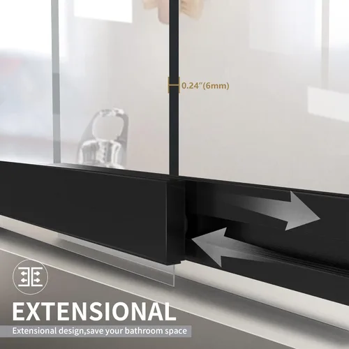 Miniatura 3 de Puerta corrediza de doble oscilación para bañera, puertas de ducha de vidrio templado sin marco de 22-36 x 55 pulgadas, panel de pantalla de baño