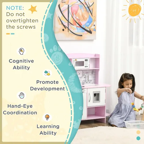 Miniatura 5 de Qaba Juego de juguetes de cocina para niños con diseño realista, luces de estufa, almacenamiento, dispensador de agua, para niños de 3 a 6 años