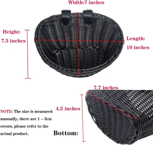 Miniatura 6 de Cesta para bicicleta, cesta de almacenamiento frontal para manillar con correas de cuero ajustables, accesorios de bicicleta, tejida a mano