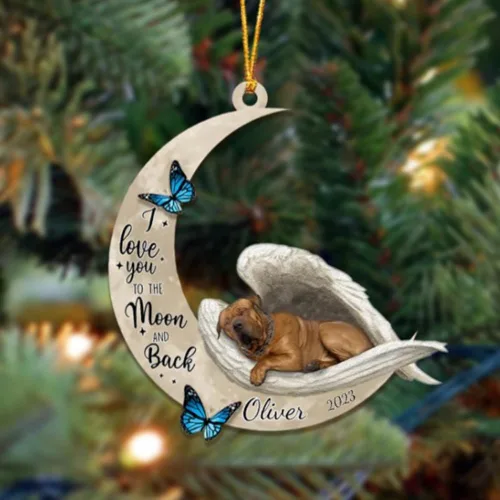 Miniatura 55 de Adorno colgante personalizado de ángel durmiendo en la luna, perro sabueso afgano, nombre personalizado, acrílico impreso en 2D plano – cumpleaños