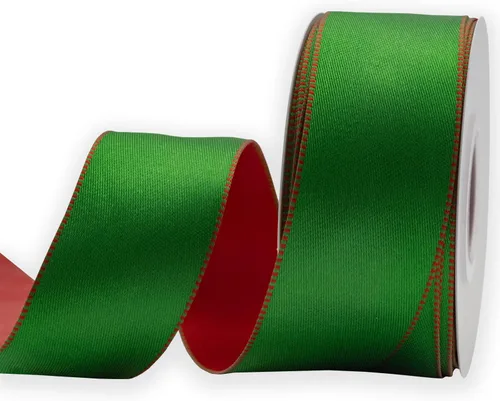Miniatura 19 de Cinta de raso con alambre reversible rojo verde para decoración de Navidad, arco de corona, manualidades florales, 2 – 1/2 pulgadas X 10 metros N1109