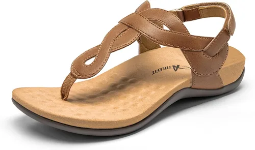 Miniatura 10 de Athlefit - Sandalias ortopédicas con soporte de arco para mujer, cómodas, con correa en T, sandalias casuales planas con soporte ortopédico