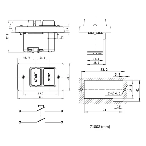 Miniatura 7 de Powertec 120V/230V de voltaje dual, 28 amperios, interruptor monofásico de encendido/apagado, tornillos incluidos para instalación en caja