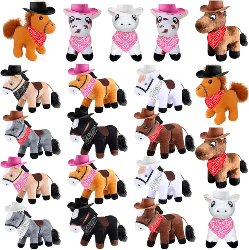 Miniatura 8 de 12 Set Mini Horse Stuffed Toys Bulk Include 12 Mini Pony Plush 4.72 Inch with 12 Tiny Cowboy Hats and 12 Bandana DIY Crafts for Adopt a Horse Party