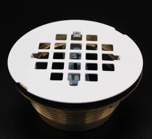Miniatura 7 de Westbrass D206B-50 Cuerpo de drenaje de ducha de compresión de 4-1/4" OD con placa de cubierta de rejilla, recubrimiento en polvo blanco Blanco