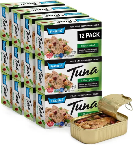 Miniatura 11 de FinerFin Filetes de atún amarillo ahumado en aceite de oliva orgánico (paquete de 12) Atún enlatado premium en aceite de oliva extra virgen