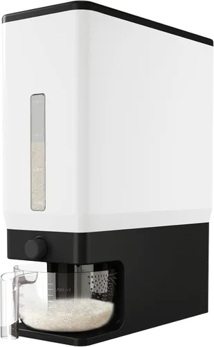 Lifewit Dispensador de arroz de 25 libras (24.9 lbs), recipiente de almacenamiento de arroz sellado a prueba de humedad con taza medidora para Negro