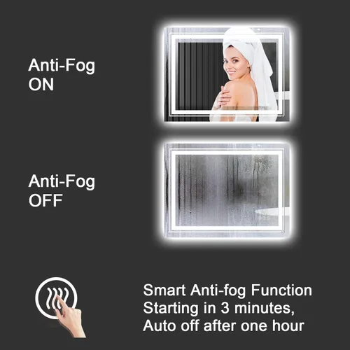Miniatura 4 de Snowdool Espejo LED de baño, 32 x 32 pulgadas con luz frontal y retroiluminada, antivaho, espejo de tocador de baño para pared, función de memoria
