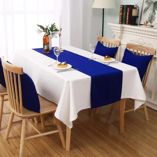 Miniatura 6 de DUALIFE Camino de mesa azul real de 14 x 108 pulgadas de largo, color sólido, poliéster grueso, tela decorativa hecha a mano para bodas, fiestas