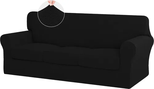 Miniatura 17 de ISSUNTEX - 4 piezas de fundas de sofá de alto estiramiento y espesor, funda suave para sofá con 3 cojines separados, funda elástica de sofá de tela