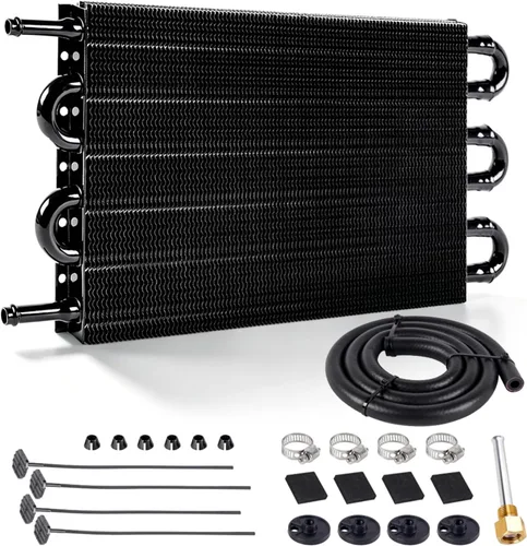 Enfriador de aceite de transmisión de 6 filas, kit enfriador de aceite de motor remoto universal de aluminio de 6 pasos de 5/16", radiador con kit
