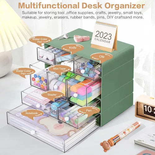 Miniatura 5 de Organizador de escritorio con 9 cajones, cajones de almacenamiento para manualidades de escritorio apilables de 4 niveles, caja de almacenamiento