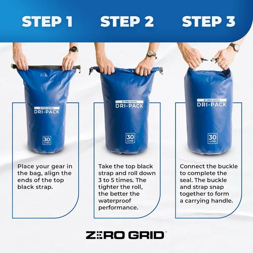 Miniatura 6 de Zero Grid Bolsa seca impermeable – La bolsa de secado flotante se mantiene seca tamaños de 10L/20L/30L/40L para mochileros, kayak, canotaje, Azul