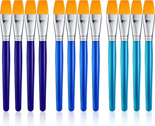 Cindeer Paquete de 12 pinceles de pintura plana de 1 pulgada pequeños y anchos, pinceles acrílicos a granel, herramienta de pintura para acuarela,