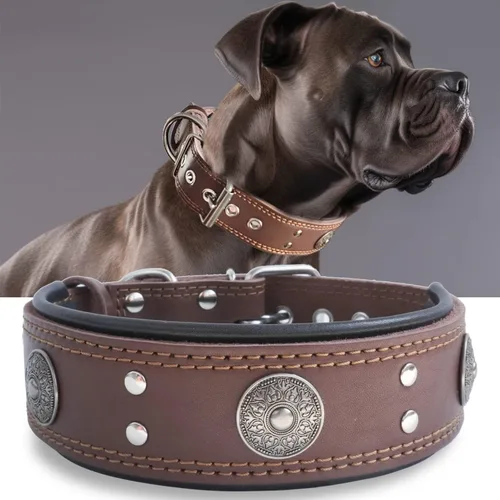 Miniatura 26 de Collar de cuero para perro, 2 pulgadas de ancho, collares de cuero genuino resistente, hecho a mano, suave y lujoso, la mejor opción llamativa
