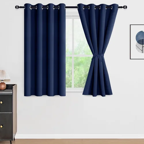 Miniatura 58 de DWCN Cortinas 100% opacas de 84 pulgadas de largo para dormitorio con forro negro, paneles de cortina de ventana de doble capa con aislamiento Azul