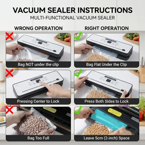 Miniatura 5 de Máquina selladora al vacío Modos de alimentos secos y húmedos, 4 funciones preestablecidas, sello ajustable para frescura y video Sous (negro)