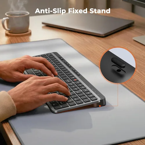 Miniatura 5 de MEETION Nuevo teclado y mouse inalámbricos Bluetooth, doble Bluetooth y USB recargable de tamaño completo con 4 DPI mouse ergonómico