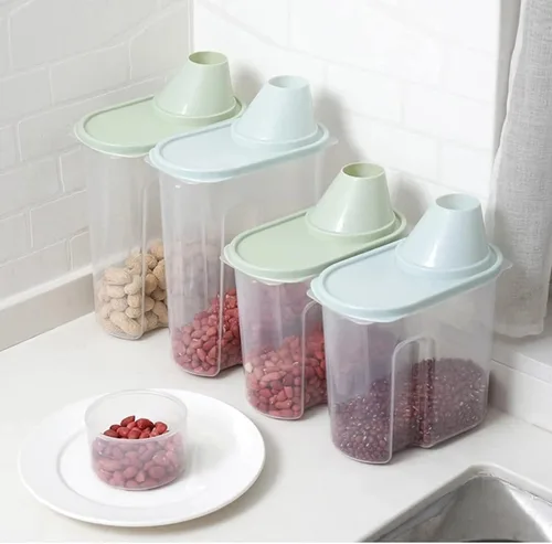 Miniatura 7 de 2 contenedores de almacenamiento de arroz, 1.9L y 2.5L, recipiente hermético para alimentos con boquilla de vertido, taza medidora para avena