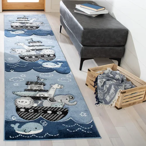 Miniatura 6 de SAFAVIEH Carousel Kids Collection - Alfombra decorativa de 2 x 3 pies, color azul y gris, diseño animal, no desprende pelusa y de fácil cuidado