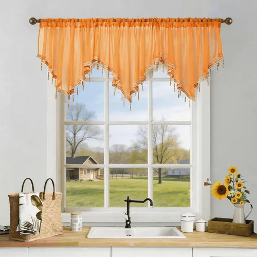 Miniatura 15 de WUBODTI Cortinas transparentes con cenefa con cuentas negras para ventanas, 1 unidad, cenefas de cortina semitransparentes para dormitorio y cocina