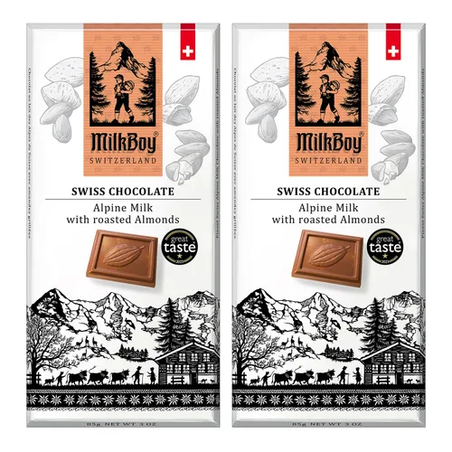 Miniatura 10 de Milkboy - Barras de chocolate con almendras suizas, chocolate con leche alpino suizo premium con almendras, todo natural, sin gluten, sin OMG