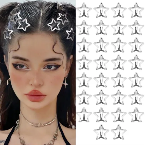 Pinzas para el cabello Y2K de la década de 2000, pasadores de pelo antideslizantes, accesorios para el cabello de estrella plateadas, pinzas para el