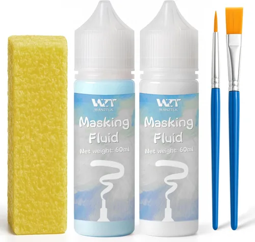 Miniatura 9 de Líquido de enmascaramiento para acuarela 60ml Azul con pincel y borrador - Líquido de enmascaramiento para arte Lápiz de acuarela Medio Suministros