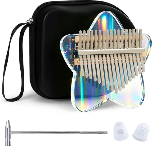 Rainbow Star - Piano de pulgar acrílico Kalimba de 17 teclas, piano de dedo Mbira portátil con funda protectora EVA, martillo de afinación,
