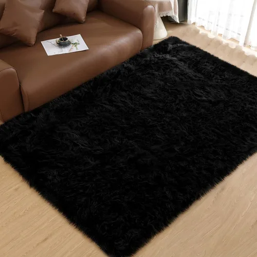 Miniatura 65 de Goolela Alfombra esponjosa de piel sintética de oveja sintética de 4 x 6 pies, color gris, para dormitorio, mesita de noche, alfombra suave de felpa