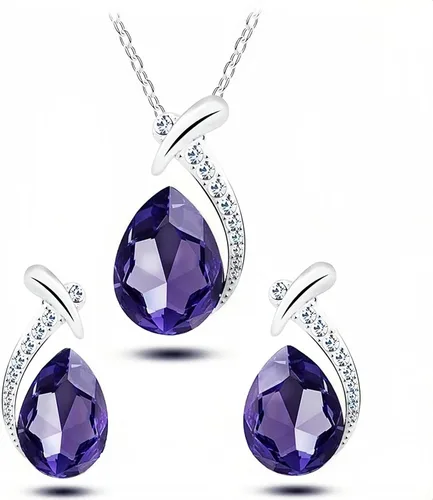 la luen Collares de piedra natal de lágrima para mujeres y niñas, juego de aretes colgantes de diamantes de imitación ovalados con diamantes de