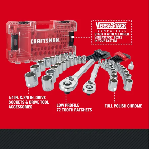 Miniatura 2 de CRAFTSMAN - Juego de herramientas mecánicas Versastack, mando de 1/4 y 3/8 pulgadas, 71 piezas (CMMT45171)
