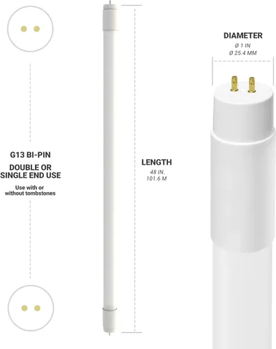 Miniatura 7 de NUWATT Paquete de 30 tubos de luz LED T8 de 4 pies, T10 T12 híbrido tipo A+B, 3000 K blanco cálido, 18 W, alto brillo 2,200 lúmenes, reemplazo