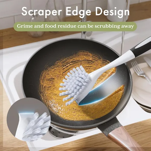 Miniatura 5 de Amazer Cepillo para platos con asa, paquete de 2 cepillos de cocina para limpieza, limpiador de platos con cerdas rígidas para fregadero, ollas