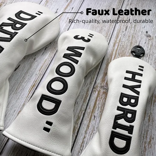 Miniatura 3 de Funda de cuero PU para driver y madera de calle - Blanco con negro, accesorio de golf premium