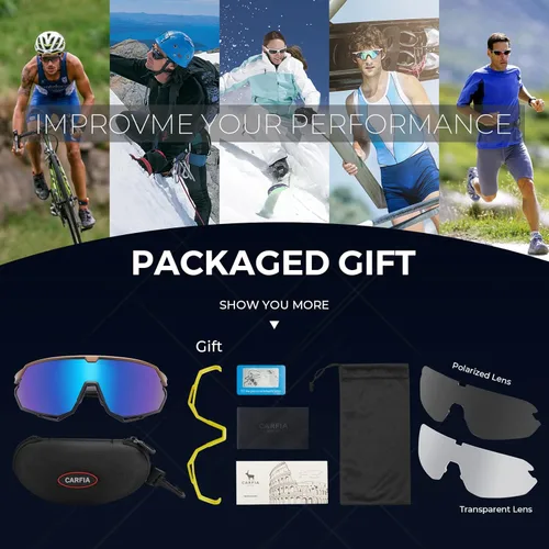 Miniatura 7 de CARFIA Gafas de sol polarizadas de ciclismo para hombre - 3 lentes intercambiables UV400/a prueba de golpes/HD Vision CA5390