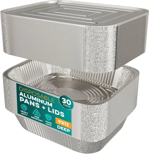 Miniatura 8 de Sartenes de aluminio de 9 x 13 pulgadas (paquete de 45) bandejas de papel de aluminio – Sartenes desechables para hornear, asar a la parrilla, asar