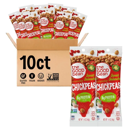 The Good Bean Garbanzos crujientes – Sweet Sriracha – (paquete de 10) paquete de 1.4 onzas – Frijoles de garbanzos tostados – Snack vegano con buena