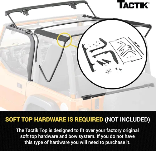 Miniatura 5 de TACTIK Solo Tejido de Reemplazo de Techo Blando - Se Ajusta a Jeep Wrangler TJ 1997-2006 - Techo Blando de Tejido a Medida con Ventana Lateral