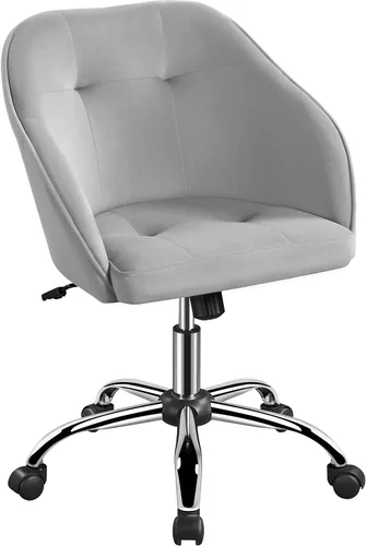 Yaheetech Silla de Escritorio/Tocador de Terciopelo con Ruedas y Respaldo, Pequeña Silla Giratoria Cómoda y Bonita para Computadora con Altura