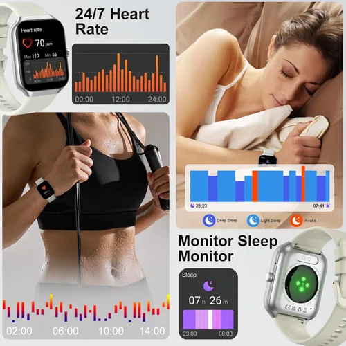 Miniatura 7 de Jugeman Relojes inteligentes para mujer (respuesta/hacer llamada), 1.96 pulgadas HD nuevo reloj inteligente con frecuencia cardíaca, monitor de Beige