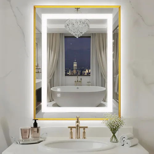 Miniatura 21 de Espejo de baño LED de 24 x 32 pulgadas con luces, espejo de tocador de baño con marco negro con luz frontal + retroiluminación para pared, vidrio