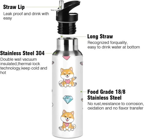 Miniatura 3 de Cute Dogs Playful Insulated Stainless Steel Water Bottle with Straw 32 Oz, BPA-Free Sports Water Bottle with Straw Leakproof Water Bottles