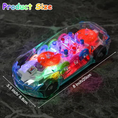Miniatura 2 de Juguete de coche transparente iluminado para niños, juguetes sensoriales para niños, auto de juguete con engranajes móviles coloridos, divertido