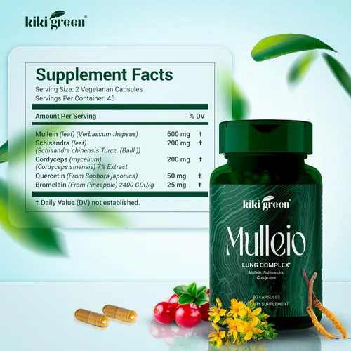 Miniatura 7 de KIKI Green Mulleio Cápsulas de salud pulmonar: suplemento de hierbas veganas para limpieza, mejor función, apoyo respiratorio - gordolobo