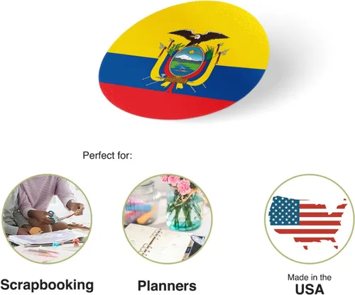 Miniatura 2 de Calcomanía de vinilo con la bandera del país de Ecuador, 1 pulgada, redonda, dos hojas, 50 piezas en total, con logotipo para niños, álbum