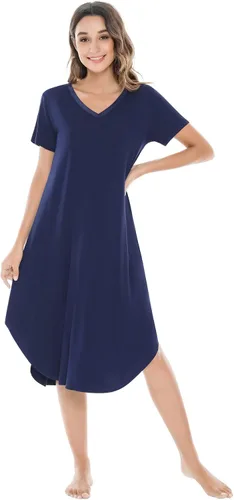 Miniatura 7 de NACHILA Camisones para mujer, viscosa hecha de bambú, cuello en V, manga corta, ropa de dormir fresca