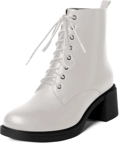Miniatura 112 de ROSERWISH Botas altas de tacón bajo y grueso para mujer, con cordones, cómodas, modernas, con puntera redonda, de 2.5 pulgadas